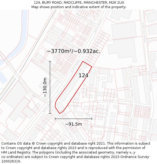 124, BURY ROAD, RADCLIFFE, MANCHESTER, M26 2UX: Plot and title map