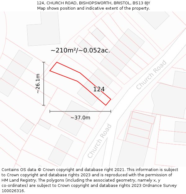 124, CHURCH ROAD, BISHOPSWORTH, BRISTOL, BS13 8JY: Plot and title map