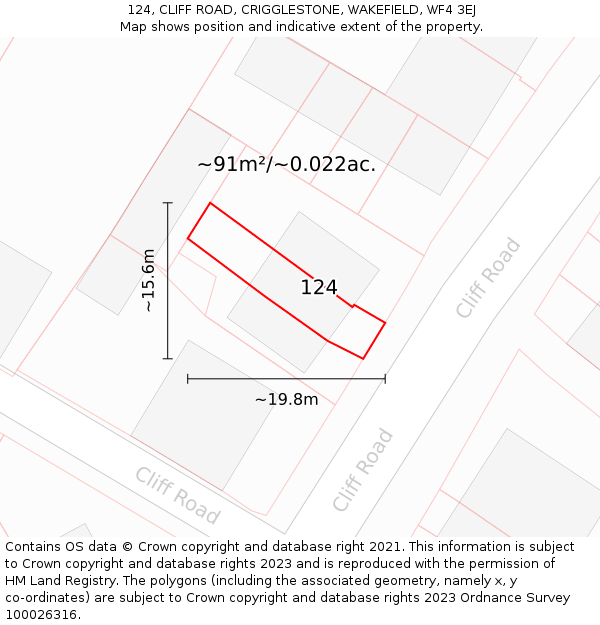 124, CLIFF ROAD, CRIGGLESTONE, WAKEFIELD, WF4 3EJ: Plot and title map