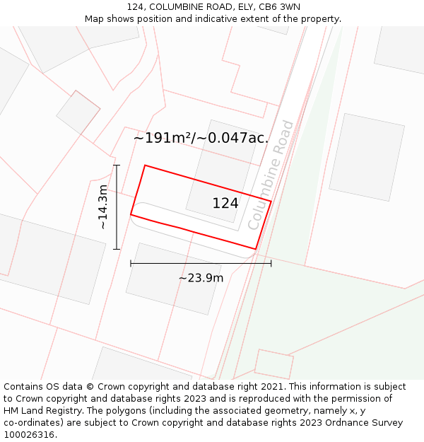 124, COLUMBINE ROAD, ELY, CB6 3WN: Plot and title map