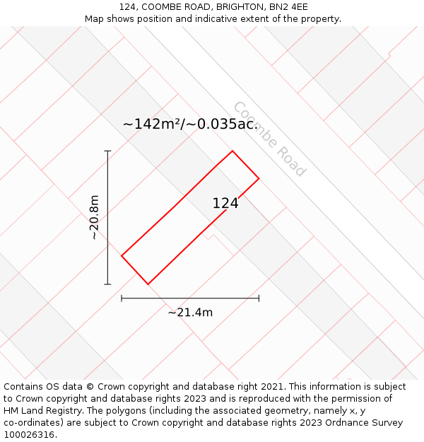 124, COOMBE ROAD, BRIGHTON, BN2 4EE: Plot and title map