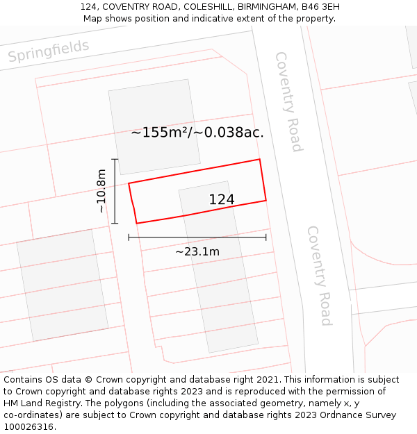 124, COVENTRY ROAD, COLESHILL, BIRMINGHAM, B46 3EH: Plot and title map