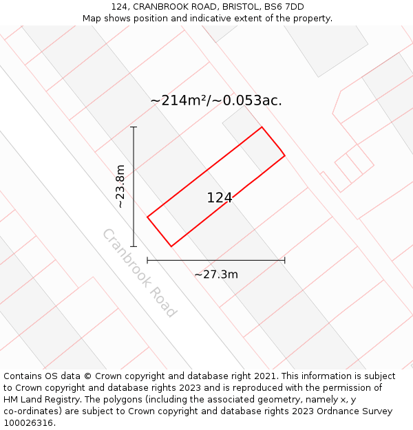 124, CRANBROOK ROAD, BRISTOL, BS6 7DD: Plot and title map