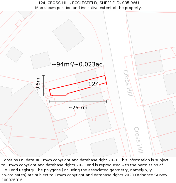 124, CROSS HILL, ECCLESFIELD, SHEFFIELD, S35 9WU: Plot and title map