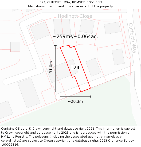 124, CUTFORTH WAY, ROMSEY, SO51 0BD: Plot and title map