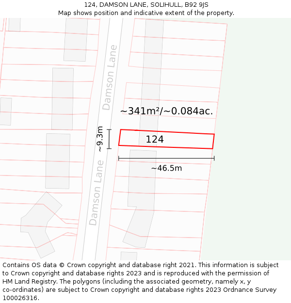 124, DAMSON LANE, SOLIHULL, B92 9JS: Plot and title map