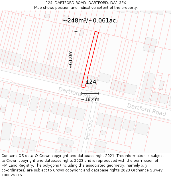124, DARTFORD ROAD, DARTFORD, DA1 3EX: Plot and title map