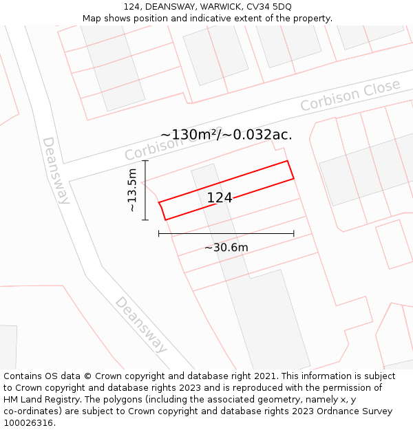 124, DEANSWAY, WARWICK, CV34 5DQ: Plot and title map