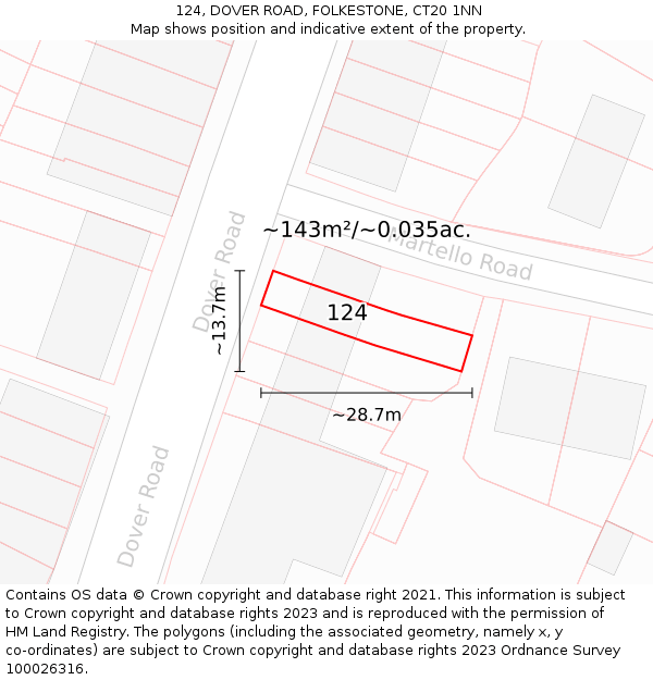 124, DOVER ROAD, FOLKESTONE, CT20 1NN: Plot and title map