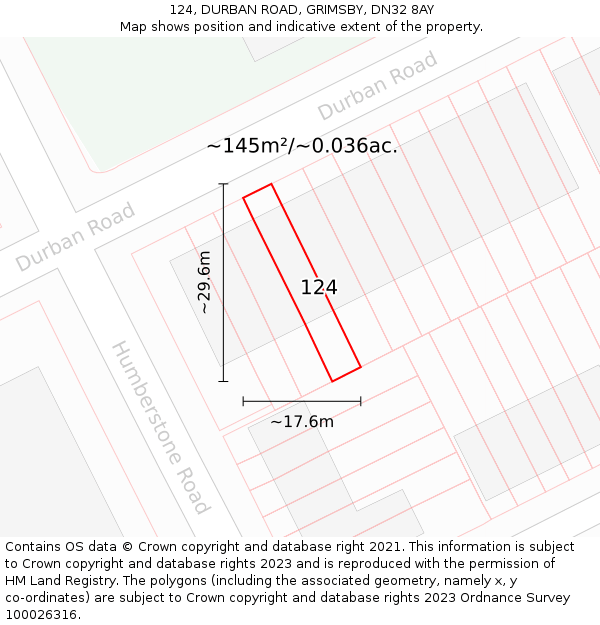 124, DURBAN ROAD, GRIMSBY, DN32 8AY: Plot and title map