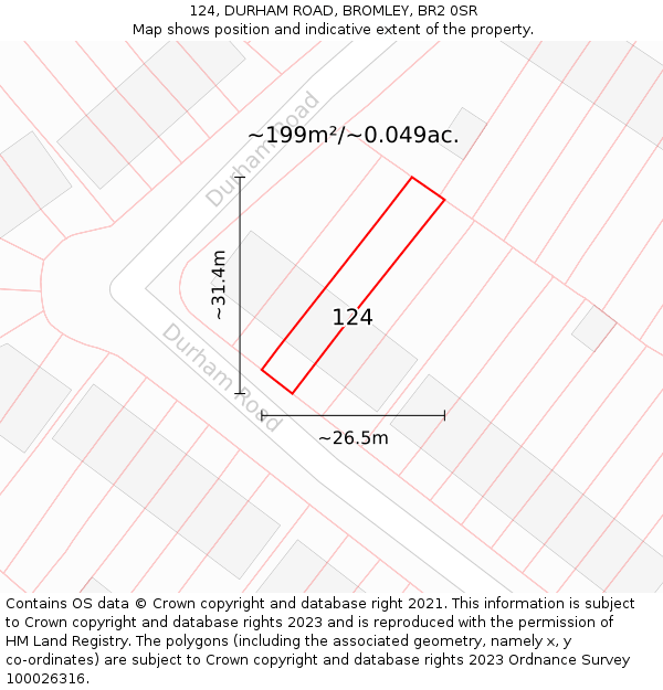 124, DURHAM ROAD, BROMLEY, BR2 0SR: Plot and title map