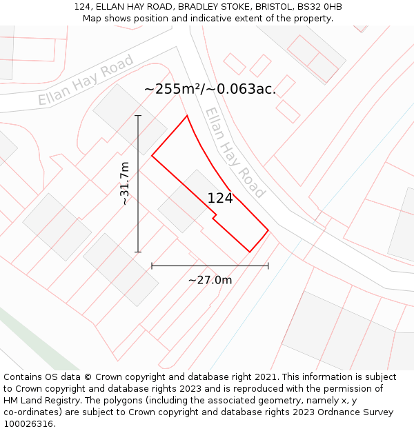 124, ELLAN HAY ROAD, BRADLEY STOKE, BRISTOL, BS32 0HB: Plot and title map