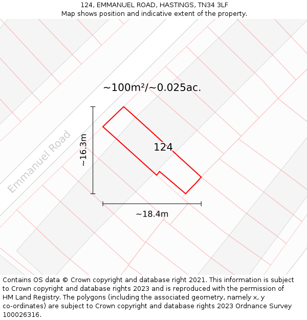 124, EMMANUEL ROAD, HASTINGS, TN34 3LF: Plot and title map