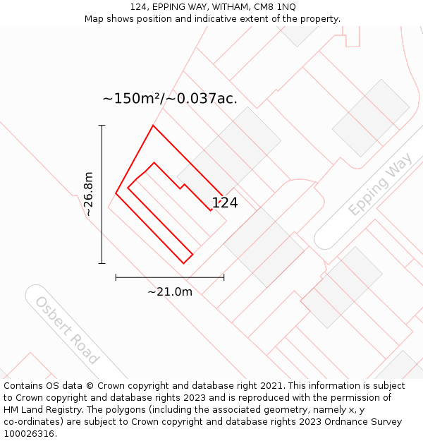124, EPPING WAY, WITHAM, CM8 1NQ: Plot and title map