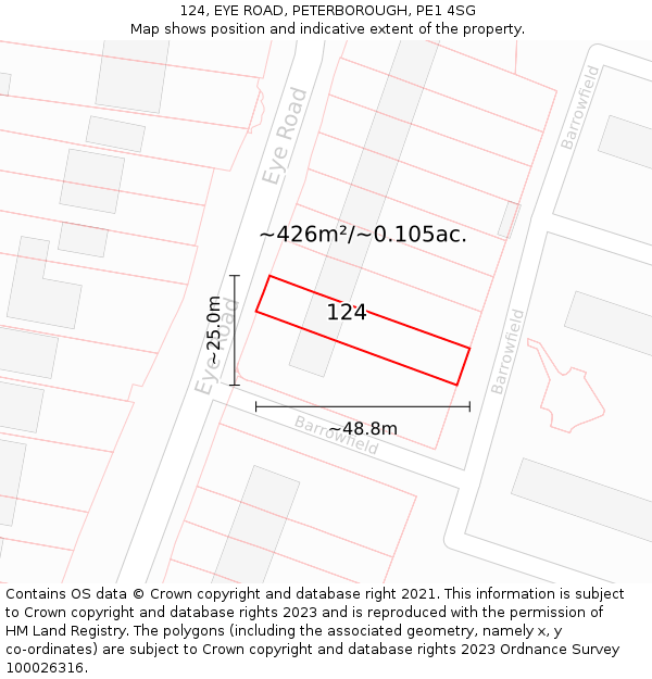 124, EYE ROAD, PETERBOROUGH, PE1 4SG: Plot and title map