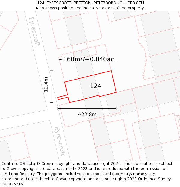 124, EYRESCROFT, BRETTON, PETERBOROUGH, PE3 8EU: Plot and title map