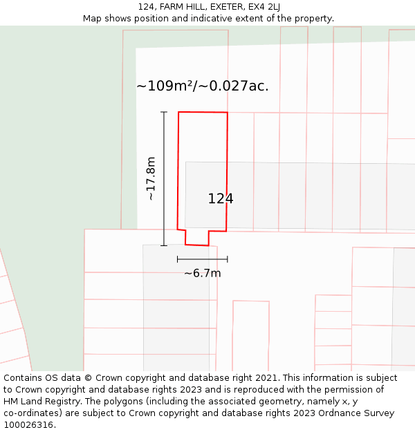 124, FARM HILL, EXETER, EX4 2LJ: Plot and title map
