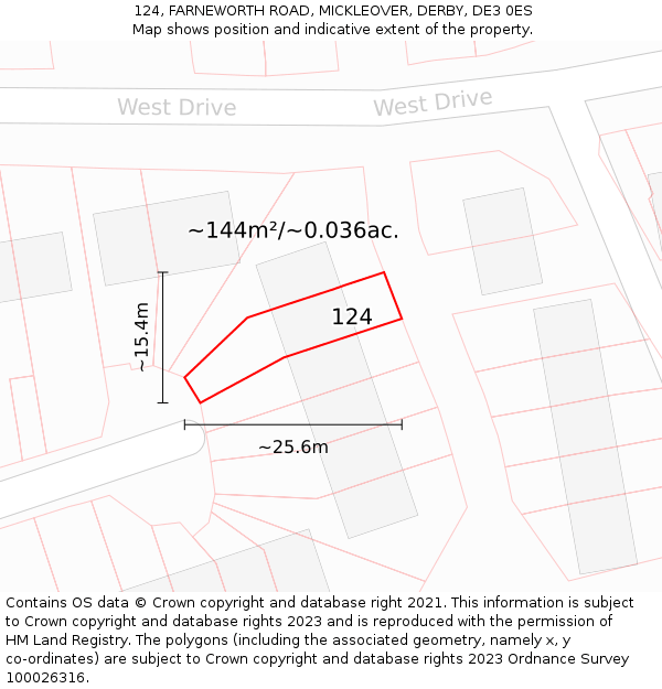 124, FARNEWORTH ROAD, MICKLEOVER, DERBY, DE3 0ES: Plot and title map