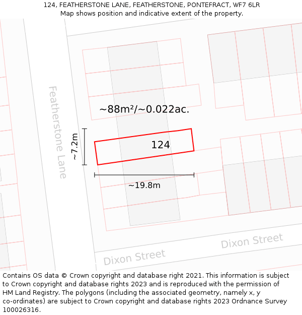 124, FEATHERSTONE LANE, FEATHERSTONE, PONTEFRACT, WF7 6LR: Plot and title map