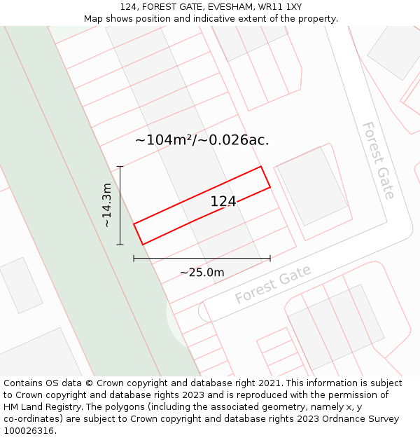 124, FOREST GATE, EVESHAM, WR11 1XY: Plot and title map