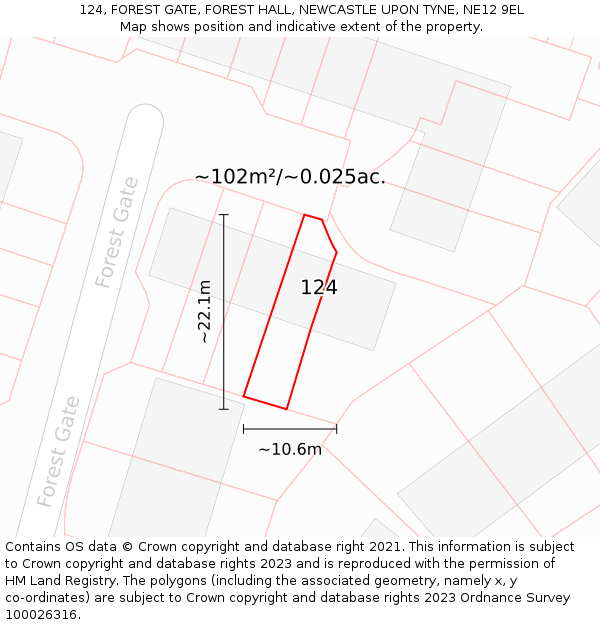 124, FOREST GATE, FOREST HALL, NEWCASTLE UPON TYNE, NE12 9EL: Plot and title map