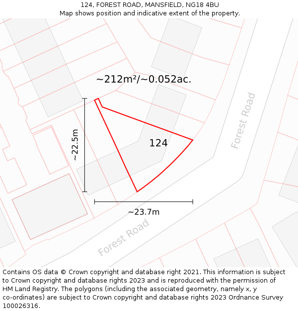 124, FOREST ROAD, MANSFIELD, NG18 4BU: Plot and title map