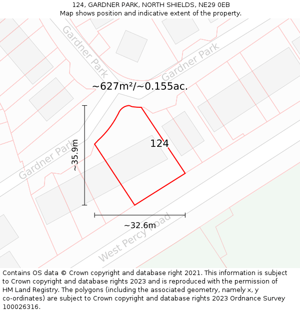 124, GARDNER PARK, NORTH SHIELDS, NE29 0EB: Plot and title map