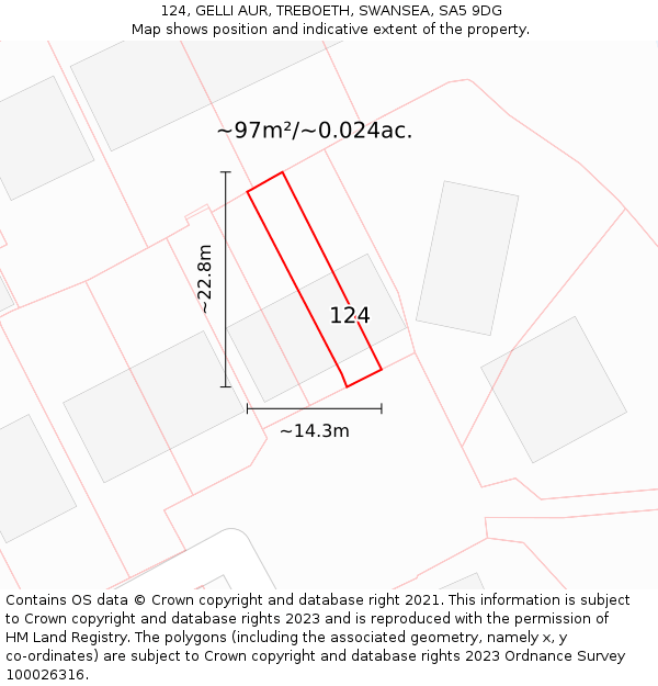 124, GELLI AUR, TREBOETH, SWANSEA, SA5 9DG: Plot and title map