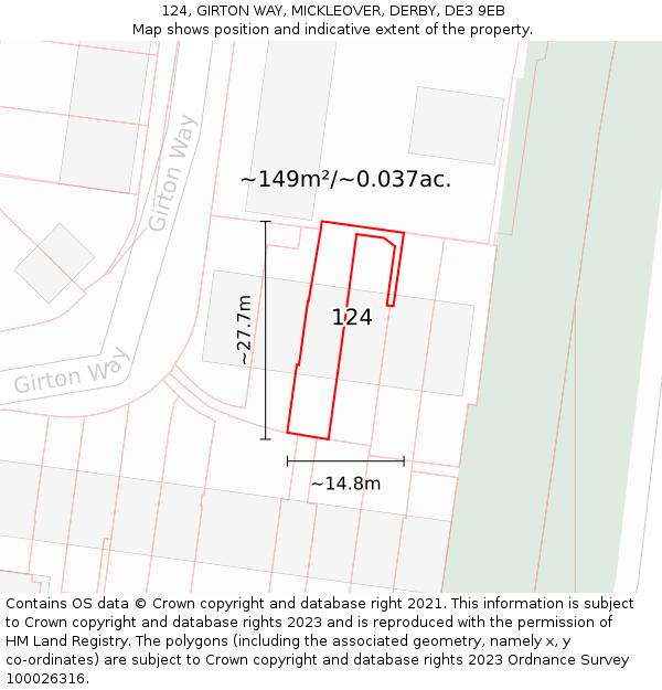124, GIRTON WAY, MICKLEOVER, DERBY, DE3 9EB: Plot and title map