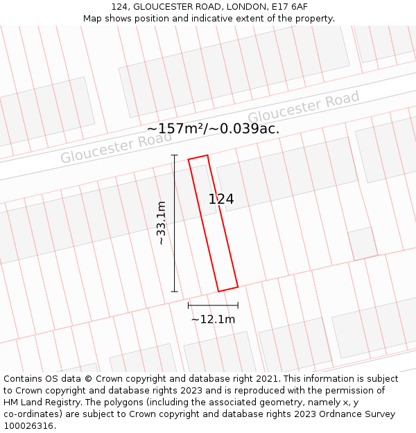 124, GLOUCESTER ROAD, LONDON, E17 6AF: Plot and title map