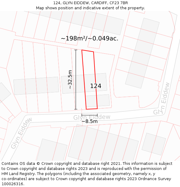 124, GLYN EIDDEW, CARDIFF, CF23 7BR: Plot and title map