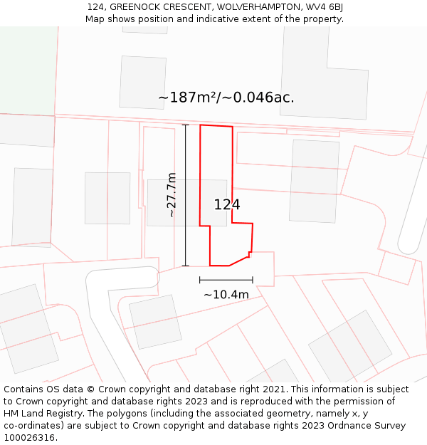 124, GREENOCK CRESCENT, WOLVERHAMPTON, WV4 6BJ: Plot and title map