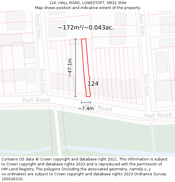 124, HALL ROAD, LOWESTOFT, NR32 3NW: Plot and title map