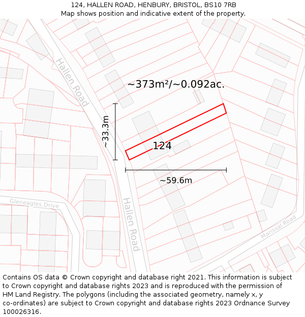 124, HALLEN ROAD, HENBURY, BRISTOL, BS10 7RB: Plot and title map