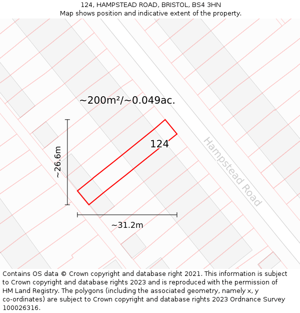 124, HAMPSTEAD ROAD, BRISTOL, BS4 3HN: Plot and title map