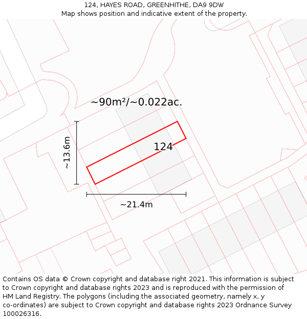 124, HAYES ROAD, GREENHITHE, DA9 9DW: Plot and title map