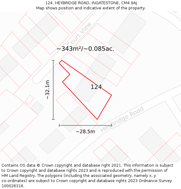 124, HEYBRIDGE ROAD, INGATESTONE, CM4 9AJ: Plot and title map