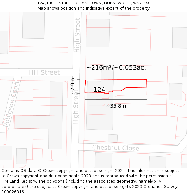 124, HIGH STREET, CHASETOWN, BURNTWOOD, WS7 3XG: Plot and title map