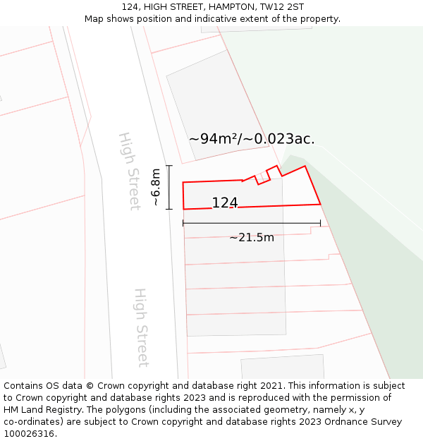 124, HIGH STREET, HAMPTON, TW12 2ST: Plot and title map