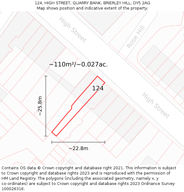 124, HIGH STREET, QUARRY BANK, BRIERLEY HILL, DY5 2AG: Plot and title map