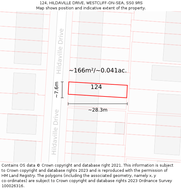 124, HILDAVILLE DRIVE, WESTCLIFF-ON-SEA, SS0 9RS: Plot and title map