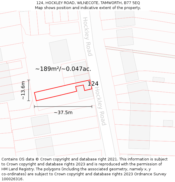 124, HOCKLEY ROAD, WILNECOTE, TAMWORTH, B77 5EQ: Plot and title map