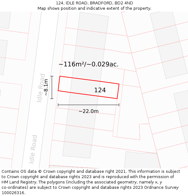 124, IDLE ROAD, BRADFORD, BD2 4ND: Plot and title map