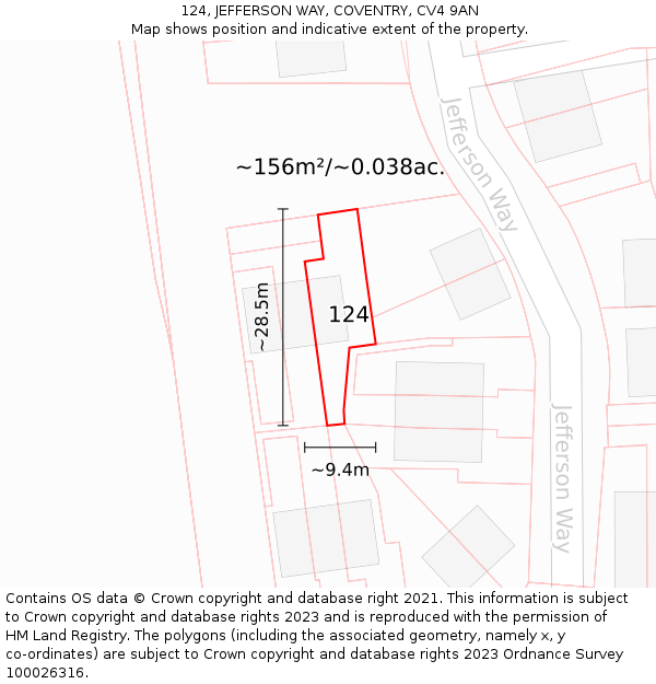 124, JEFFERSON WAY, COVENTRY, CV4 9AN: Plot and title map