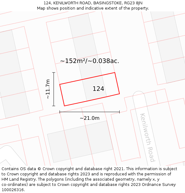 124, KENILWORTH ROAD, BASINGSTOKE, RG23 8JN: Plot and title map