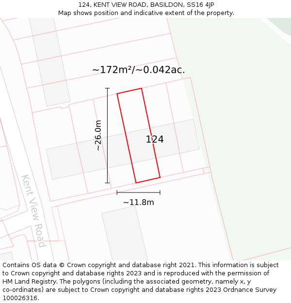 124, KENT VIEW ROAD, BASILDON, SS16 4JP: Plot and title map