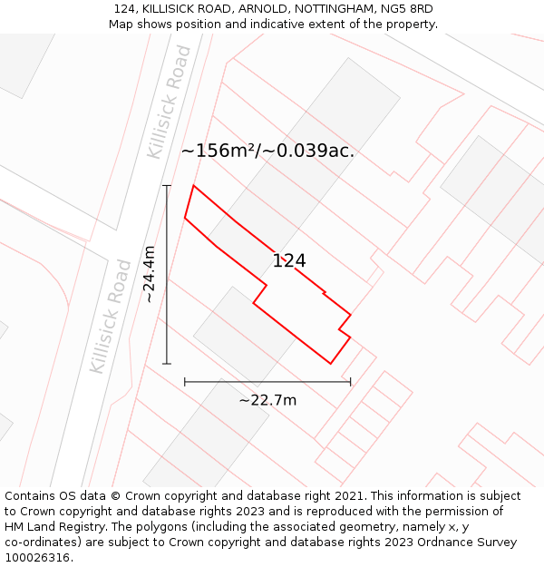 124, KILLISICK ROAD, ARNOLD, NOTTINGHAM, NG5 8RD: Plot and title map
