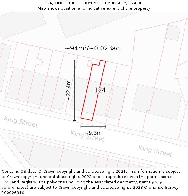 124, KING STREET, HOYLAND, BARNSLEY, S74 9LL: Plot and title map