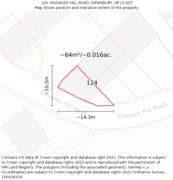 124, KNOWLES HILL ROAD, DEWSBURY, WF13 4QT: Plot and title map