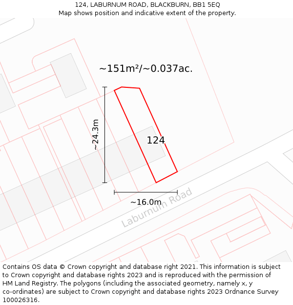 124, LABURNUM ROAD, BLACKBURN, BB1 5EQ: Plot and title map